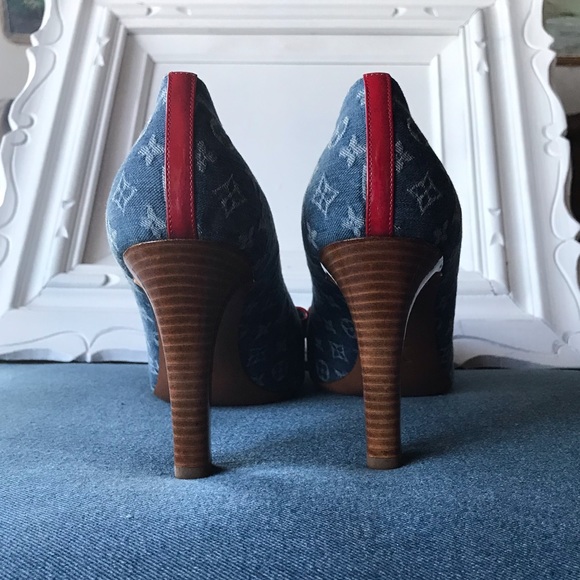 Louis Vuitton Denim Monogram Square Toe Heel Sz 41 - Picture 6 of 8